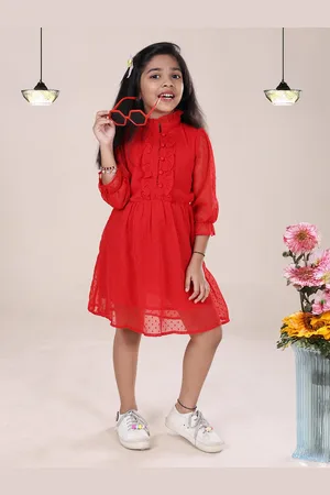 KiddoPanti Girls Self Design A-Line Dress