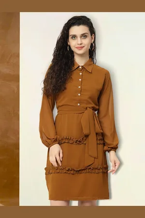 BAESD Women Georgette Bishop Sleeves Shirt Dress