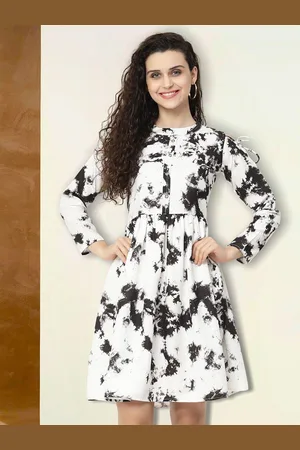 BAESD Printed Fit & Flare Cold-Shoulder Sleeves Dress