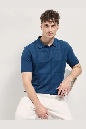 The Bear House Men Self Design Polo Collar Cotton T-shirt