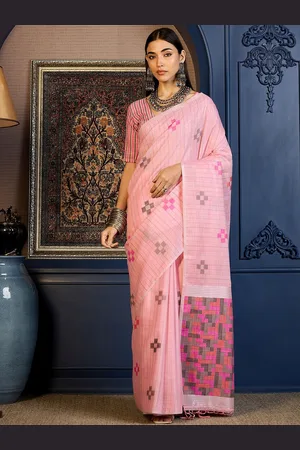 Sangria Women Geometric Printed Pure Cotton Saree With Unstitched Blouse
