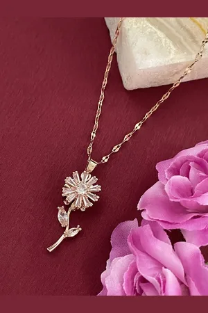 Digital Dress Room Rose Gold Plated Flower-Shaped Pendants With Chains