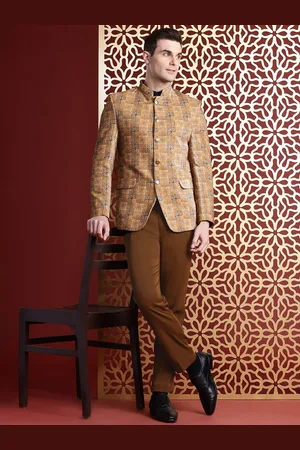 MANQ Printed Slim-Fit Sequinned Bandhgala Blazer