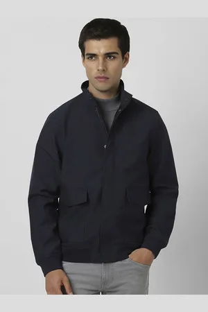 V Dot Men Mock Collar Solid Casual Bomber Jacket