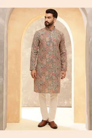 SOJANYA Floral Embroidered Zari Mandarin Collar Cotton Silk Straight Kurta
