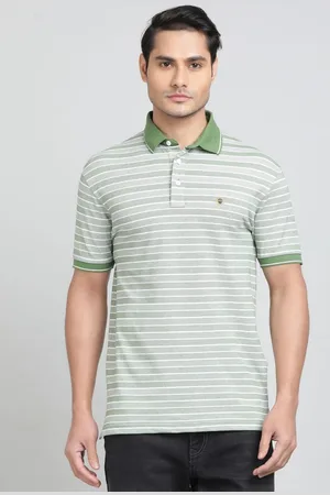 JADE BLUE Men Striped Polo Collar Cotton T-shirt