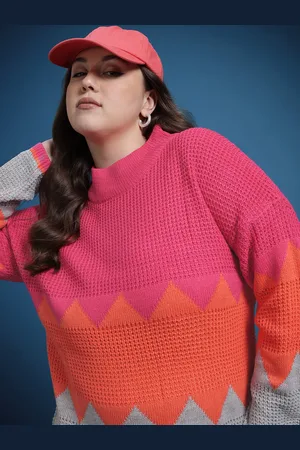 Roadster The Life Co. Plus Size Colourblocked Acrylic Pullover