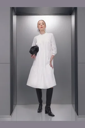 French Connection Pure Cotton A-Line Tiered Midi Dress