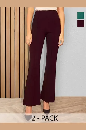 BAESD Women Pack Of 2 Flared High-Rise Cotton Bootcut Trousers