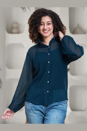 DressBerry Women Spread Collar Solid Casual Shirt