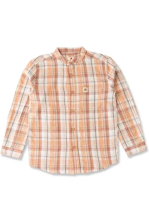 Juscubs Boys Premium Fit Band Collar Tartan Checked Cotton Casual Shirt