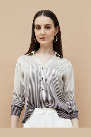 Lifestyle Women Spread Collar Vertical Striped Casual Shirt