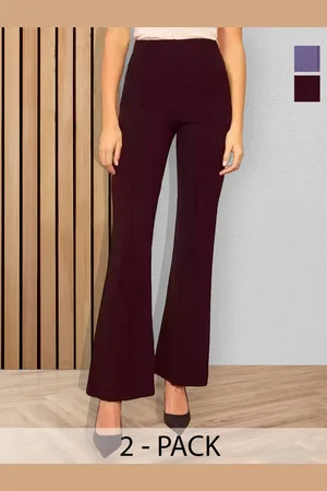 BAESD Pack Of 2 Women High-Rise Bootcut Trousers