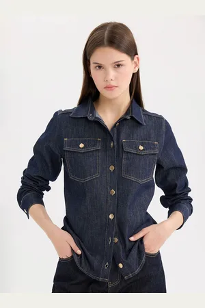 DeFacto Women Spread Collar Solid Cotton Casual Shirt