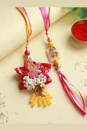 Priyaasi 2 Pieces Multicolored Floral Beaded Fancy Lumba and Rakhi Set