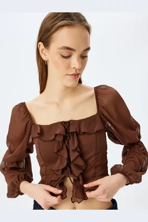 Koton Women Solid Puff Sleeve Crop Top