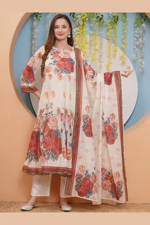 Bhama Couture Floral Printed Chanderi Silk Anarkali Kurta with Palazzos & Dupatta