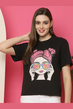 Fabflee Women Graphic Printed Round Neck Cotton Oversized T-shirt