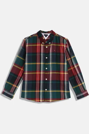 Tommy Hilfiger Boys Button-Down Collar Tartan Checked Cotton Casual Shirt