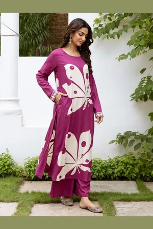 Ishin Floral Printed Round Neck Straight Kurta With Trousers
