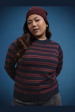Roadster The Life Co. Plus Size Striped Acrylic Pullover