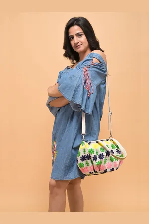 Sangria Floral Designed Fabric Crossbody Handbag