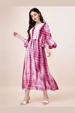 Kalini Tie and Dyed Bell Sleeve Georgette Fit & Flare Midi Dress