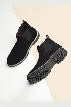 LOUIS STITCH Men Jet Black High Ankle Suede Leather Chelsea Boots