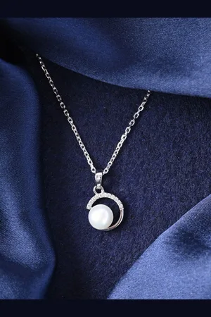 CLARA 925 Sterling Silver Rhodium-Plated Pearl Beaded Contemporary Pendant with Chain