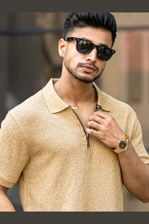 Maniac Men Self Design Polo Collar Cotton T-shirt