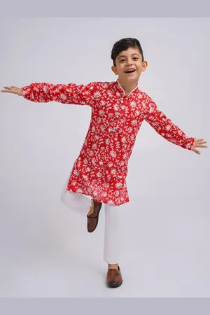 Vastramay Boys Floral Printed Regular Pure Cotton Kurta with Pyjamas