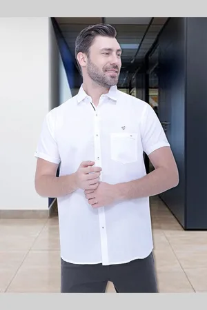 Kuons Avenue Men White Smart Slim Fit Linen Cotton Casual Shirt