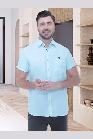 Kuons Avenue Men Blue Cotton Linen Smart Slim Fit Casual Shirt