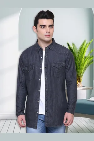 SouthBay Men Black Smart Slim Fit Denim Casual Shirt