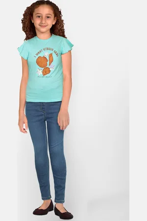 Allen Solly Girls Graphic Printed Flutter Sleeves Applique Pure Cotton T-shirt
