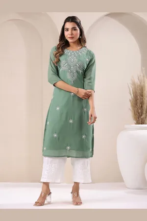 Janasya Women Georgette Embroidered Straight Kurta