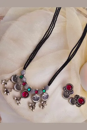 Binnis Wardrobe Black Silver Plated Mangalsutra Set