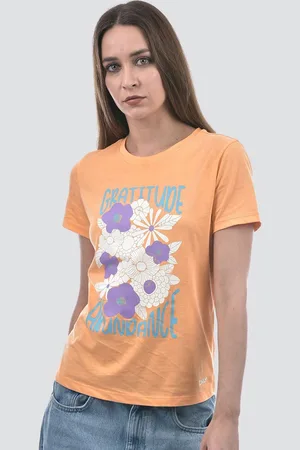ONLY Women Floral Printed Round Neck Cotton T-shirt