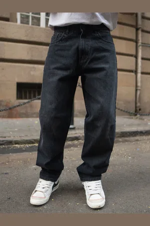 Powerlook Men Cotton Charcoal Baggy Jeans