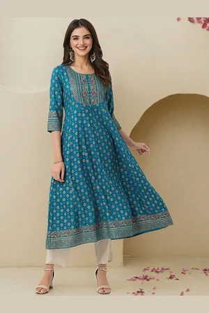 Ishin Floral Printed Round Neck A-Line Kurta