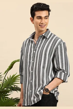 Mast & Harbour Striped Drop-Shoulder Sleeves Relaxed Fit Knitted Casual Shirt