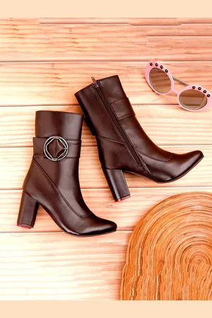 BXXY Women Classic High-Ankle Zipper Boots with Buckle Design
