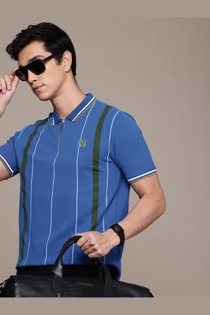 French Connection Striped Polo Collar Pure Cotton T-shirt