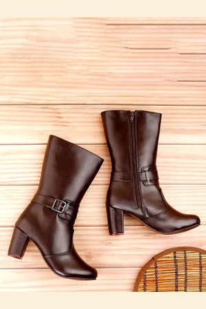 BXXY Women High-Ankle Zipper Boots with Buckle Closure