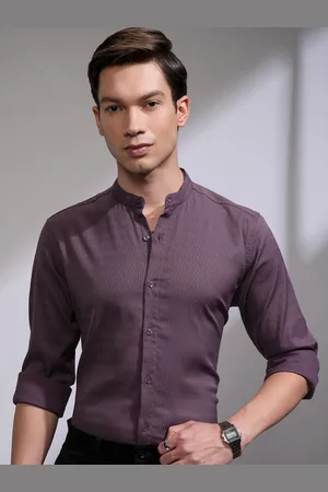 Highlander Men Slim Fit Band Collar Textured Formal Shirt