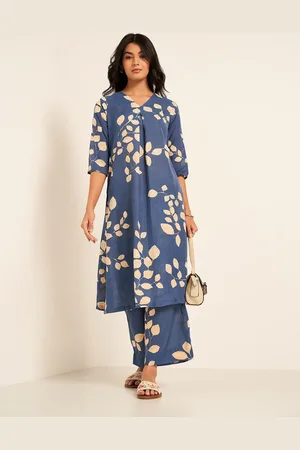 Pantaloons Floral Printed V-Neck Pleated A-Line Shaped Kurta With Palazzos