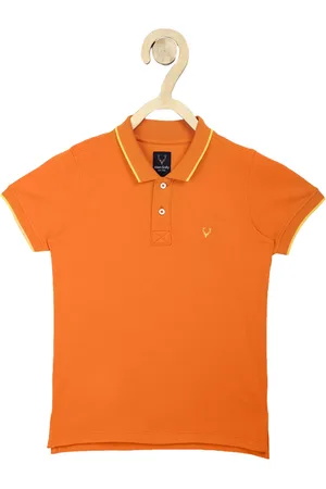 Allen Solly Boys Orange Solid Polo Collar Cotton Pure Cotton T-shirt