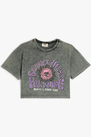 Koton Girls Graphic Printed Round Neck Cotton Relaxed Fit T-shirt