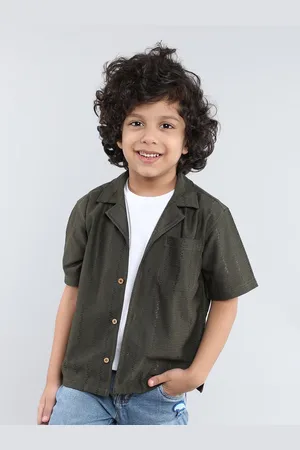 taffykids Boys Comfort Fit Cuban Collar Solid Casual Shirt