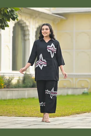 AUTUMN LANE Printed Shirt Collar Pure Cotton Tunic & Trousers